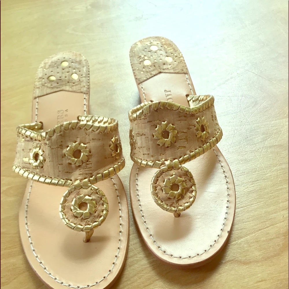 Jack Rogers golden cork sandal.